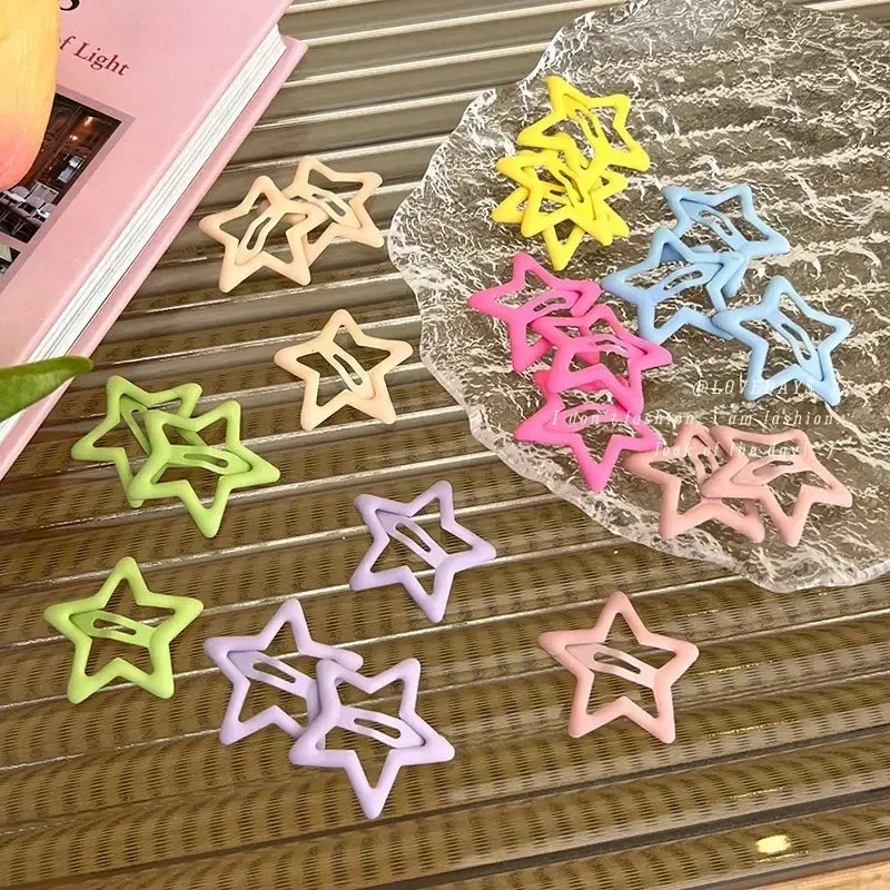 10/50pcs Colorful Kawaii Star Barrettes Y2K Sweet Girls BB Solid Star Hairclips Metal Snap Clip Headdress Hair Jewelry Gifts