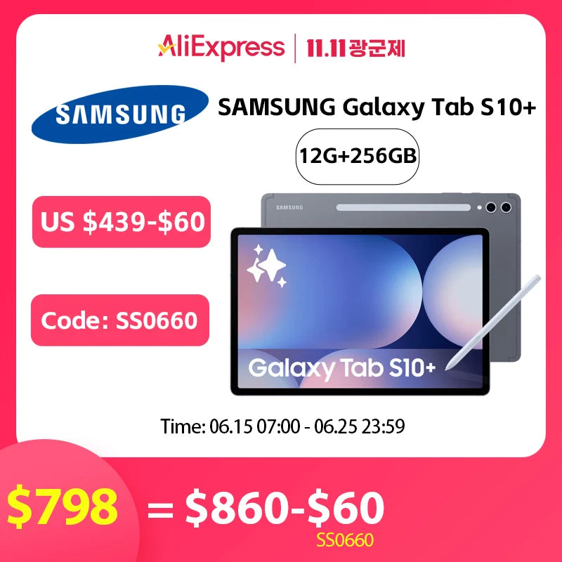 New Samsung Galaxy Tab S10 + Tablet With Pen 12,4 12GB/256GB Wi-Fi Vision X820N With 8Cores CPU 10090mah Battery For AI