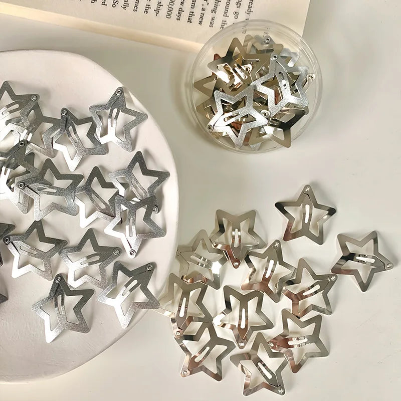 2/50Pcs Y2K Silver Star Hair Clips for Girls Filigree Star Metal Snap Clip Hairpins Barrettes Hair Jewelry Nickle Free Bobby Pin