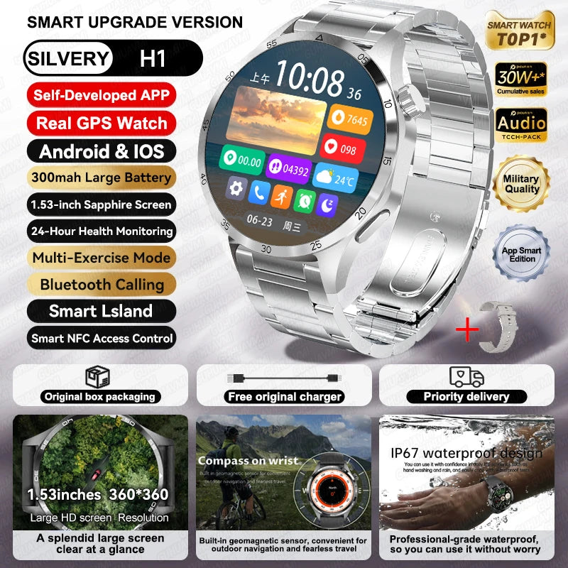 For HUAWEI IOS Outdoor Sport GPS Smart Watch Men 1.53-inch HD AMOLED Screen IP68 Waterproof Bluetooth Call NFC Smartwatch 2025