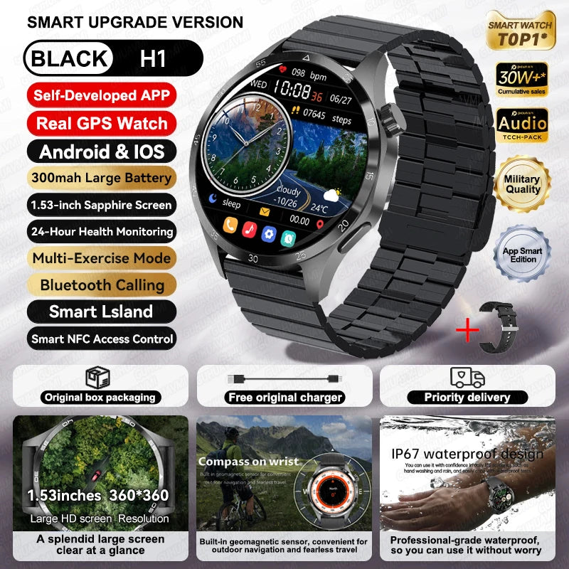 For HUAWEI IOS Outdoor Sport GPS Smart Watch Men 1.53-inch HD AMOLED Screen IP68 Waterproof Bluetooth Call NFC Smartwatch 2025