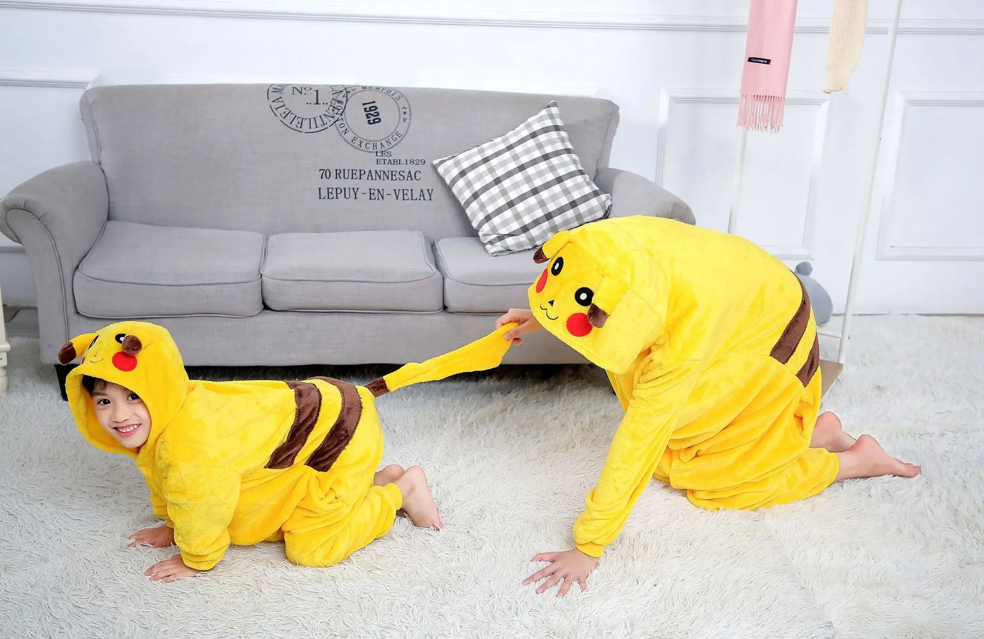Pokemon Pikachu Warm Flannel Homewear Kids Autumn&Winter Soft Onesie Cosplay Animal Hoodie Pajamas Parent-Child Sleepwear Gift