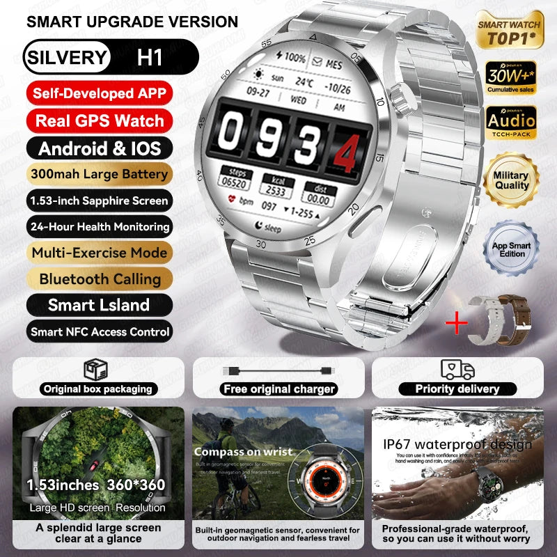 For HUAWEI IOS Outdoor Sport GPS Smart Watch Men 1.53-inch HD AMOLED Screen IP68 Waterproof Bluetooth Call NFC Smartwatch 2025