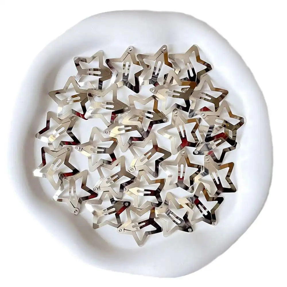 2/50Pcs Y2K Silver Star Hair Clips for Girls Filigree Star Metal Snap Clip Hairpins Barrettes Hair Jewelry Nickle Free Bobby Pin