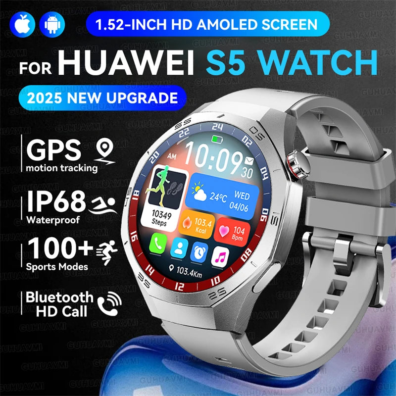 2025New For Huawei GT5 Pro Smart Watch Men HD AMOLED Screen GPS Motion trajectory HeartRate Bluetooth Call 1.52" SmartWatch IP68