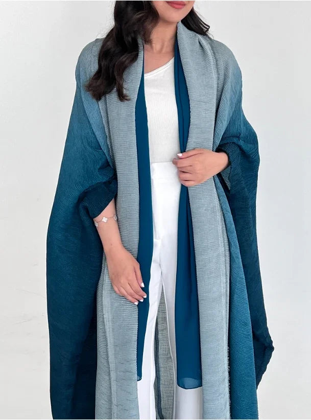 Muslim Abaya for Women Bat Sleeve Pleated Gradient Cardigan Trench Coat 2023 Autumn Dubai Abayas Plus Size Women's Luxury Coat