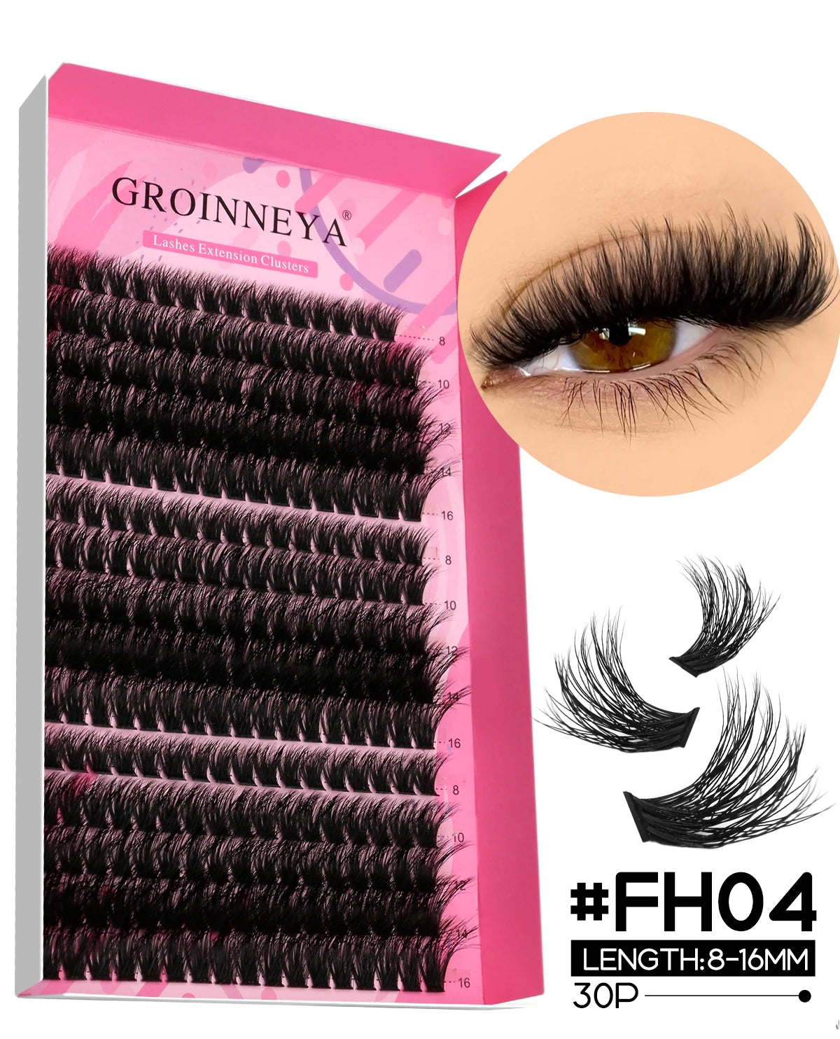 GROINNEYA DIY Lash Extension Kit Individual Lashes Cluster Mix Eyelashes Full Set Lashes Kit with Lash Bond and Seal At Home