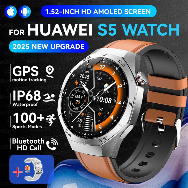 2025New For Huawei GT5 Pro Smart Watch Men HD AMOLED Screen GPS Motion trajectory HeartRate Bluetooth Call 1.52" SmartWatch IP68
