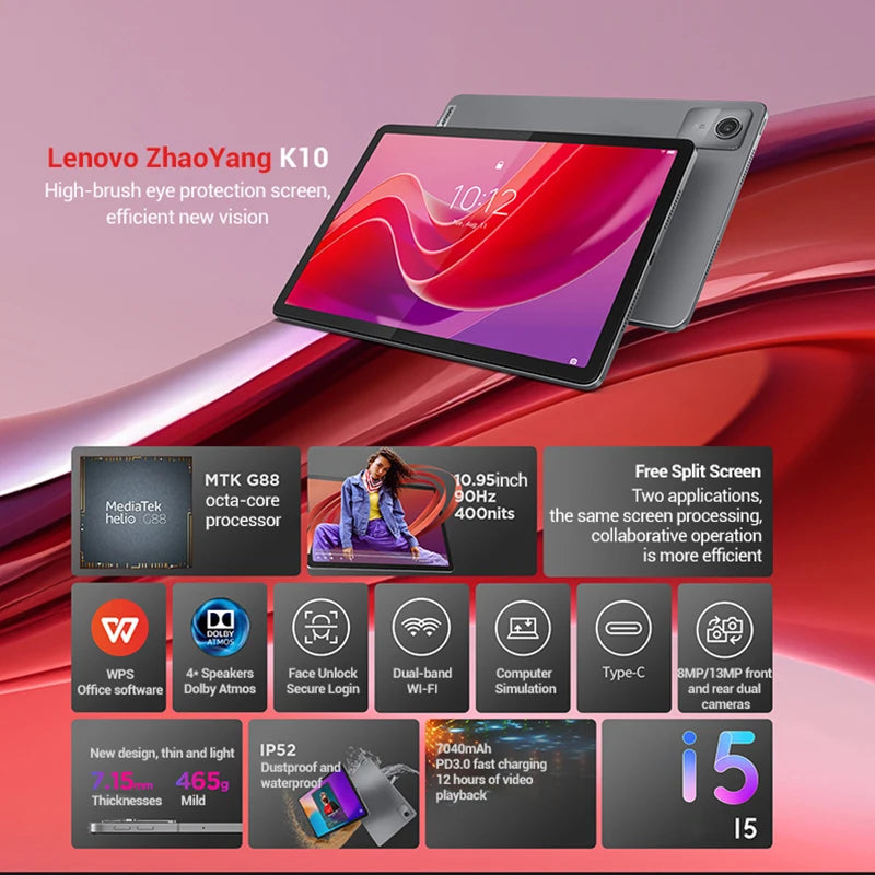 Global Firmware 8GB 128GB Original New Lenovo Pads Zhaoyang Tab K10 M11 10.95' 90Hz MTK Wifi /LTE Helio G88 Tablets 7040mAh