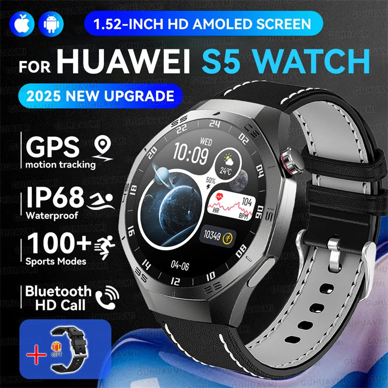 2025New For Huawei GT5 Pro Smart Watch Men HD AMOLED Screen GPS Motion trajectory HeartRate Bluetooth Call 1.52" SmartWatch IP68