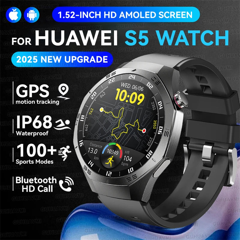 2025New For Huawei GT5 Pro Smart Watch Men HD AMOLED Screen GPS Motion trajectory HeartRate Bluetooth Call 1.52" SmartWatch IP68