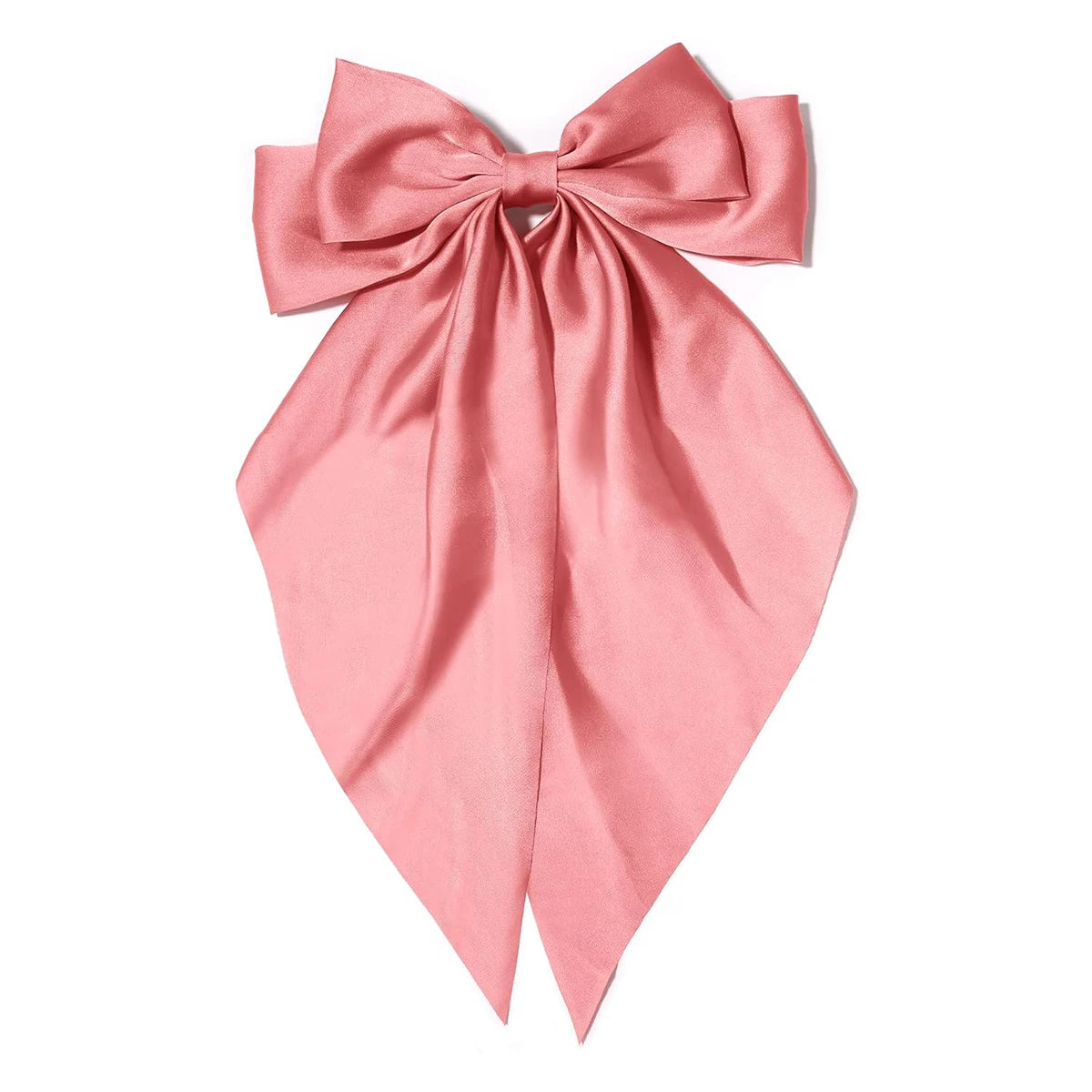 Women's pink bow hair clip, large white satin bow, long tail alligator clip, big hair bow girl suitable for birthday wedding dan
