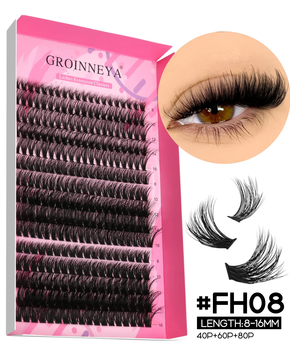 GROINNEYA DIY Lash Extension Kit Individual Lashes Cluster Mix Eyelashes Full Set Lashes Kit with Lash Bond and Seal At Home