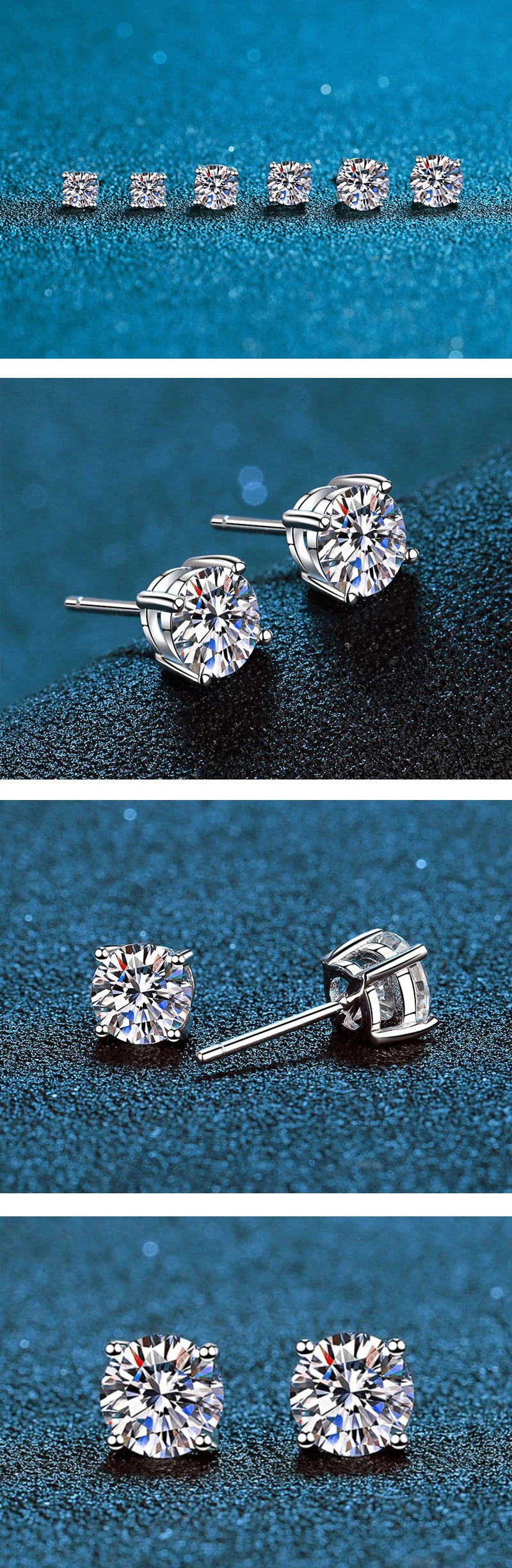 GRA 100% Real Sterling Silver With 2 Certificates Moissanite 6 prong Earrings D Color Stud For Women Top Quality Wedding Jewelry