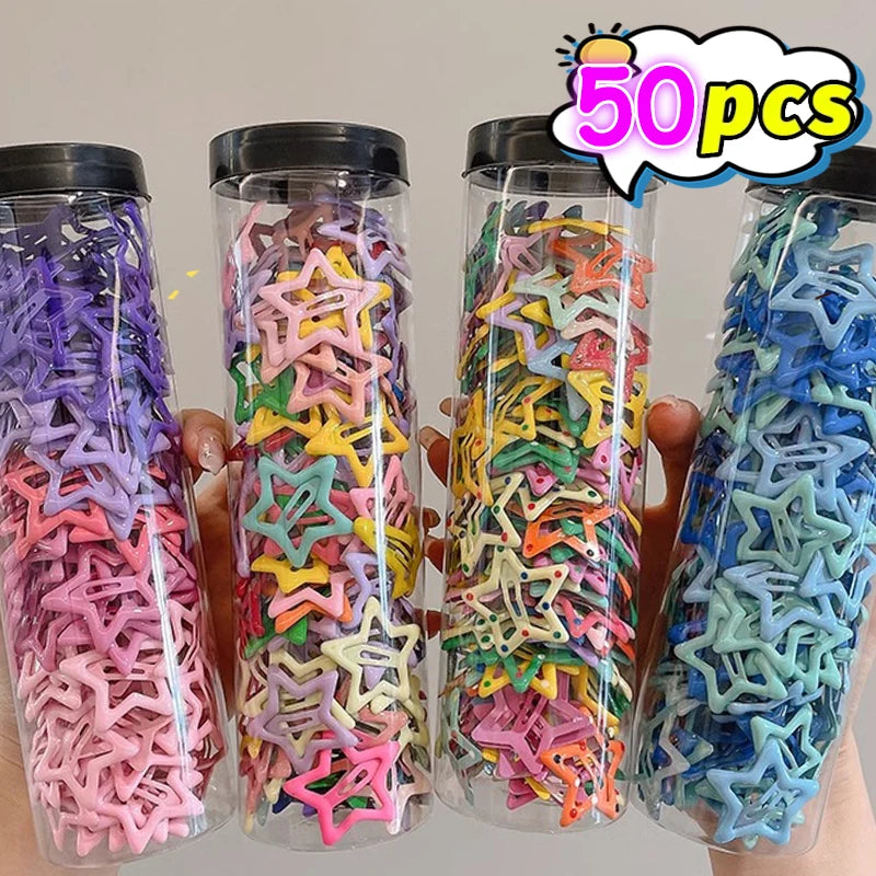 10/50pcs Colorful Kawaii Star Barrettes Y2K Sweet Girls BB Solid Star Hairclips Metal Snap Clip Headdress Hair Jewelry Gifts