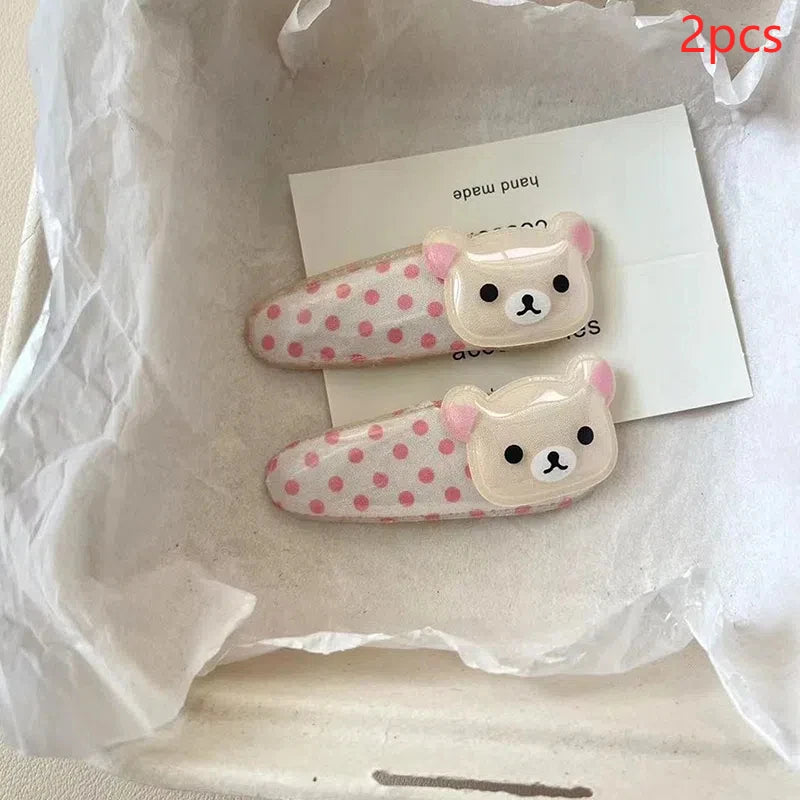 1/2pcs Kawaii Rilakkuma Bangs Side Clip Cartoon Cute Wave Point BB Hair Clip Sweet Versatile Hairpin Hair  Birthday Gift