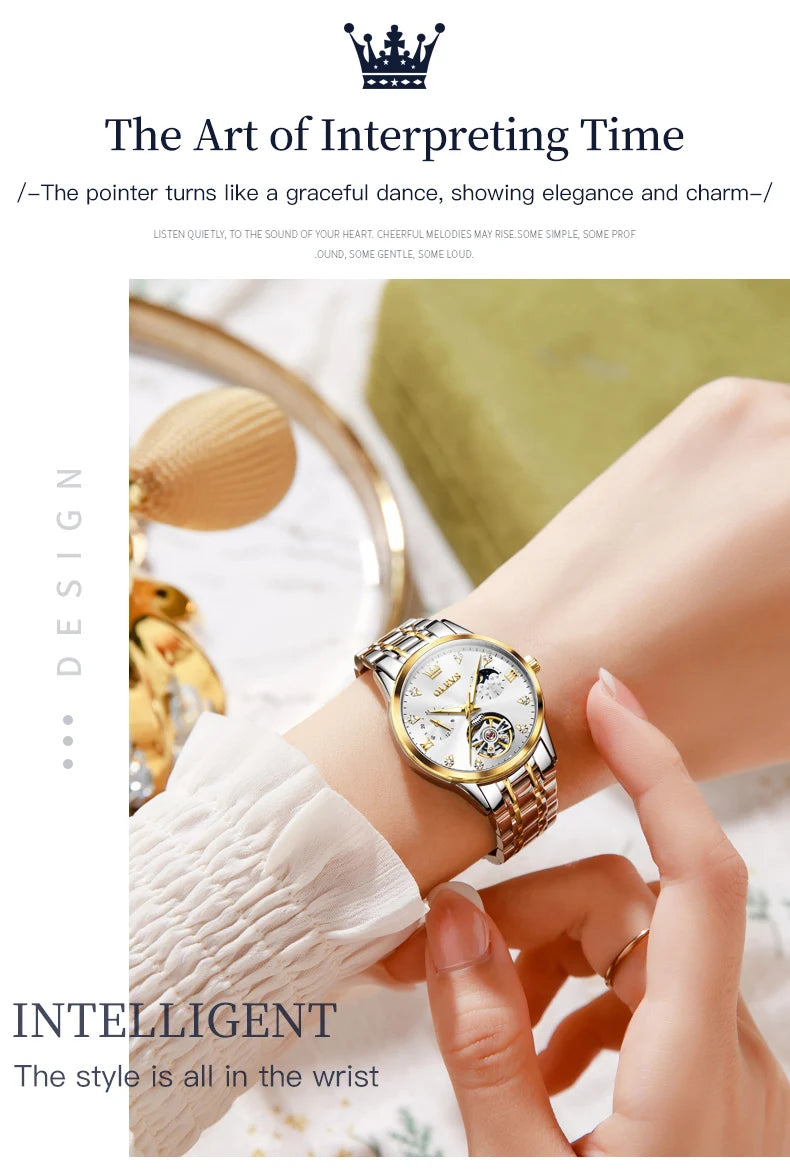 OLEVS Women's Watches Luxury Tourbillon Style Original Automatic Mechanical Watch for Woman Waterproof Luminous Ladies Watch