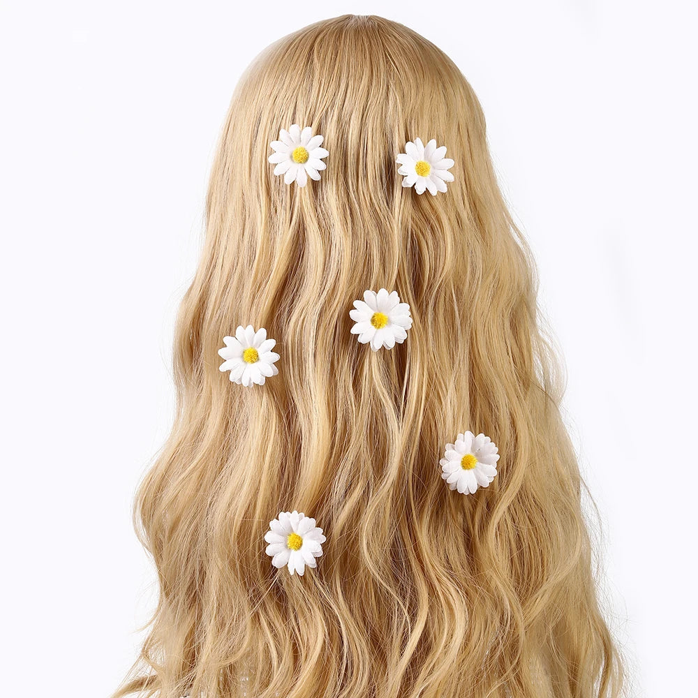 AWAYTR 6Pcs Sunflower Hair Clips Side Bangs Clip Cute Daisy Small Flower Hairpins Duckbill Hairpin Women Hair Accessories