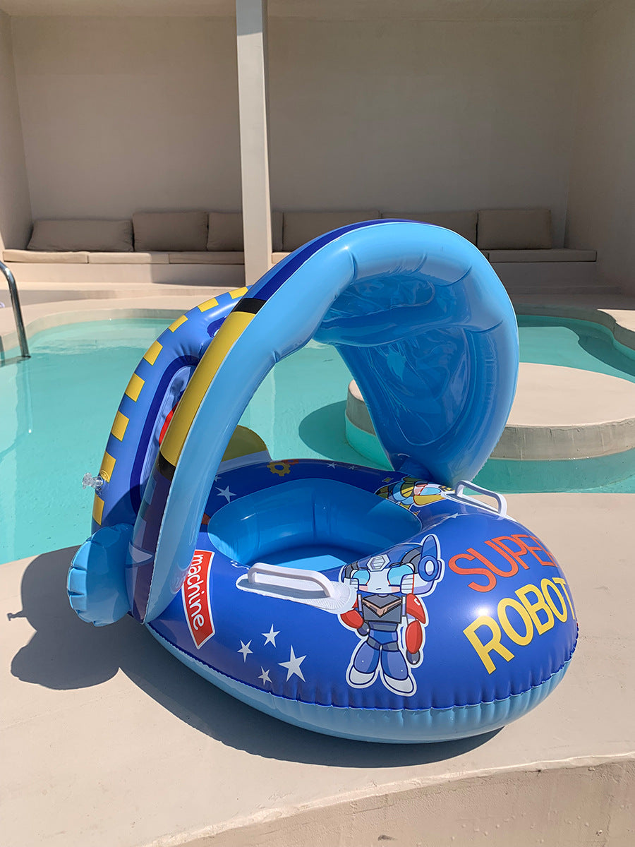 Infant Baby Float Swimming Seat Circle Inflatable Pool Swimming Ring Baby Water Seat with Sunshade Summer Beach Party Toys