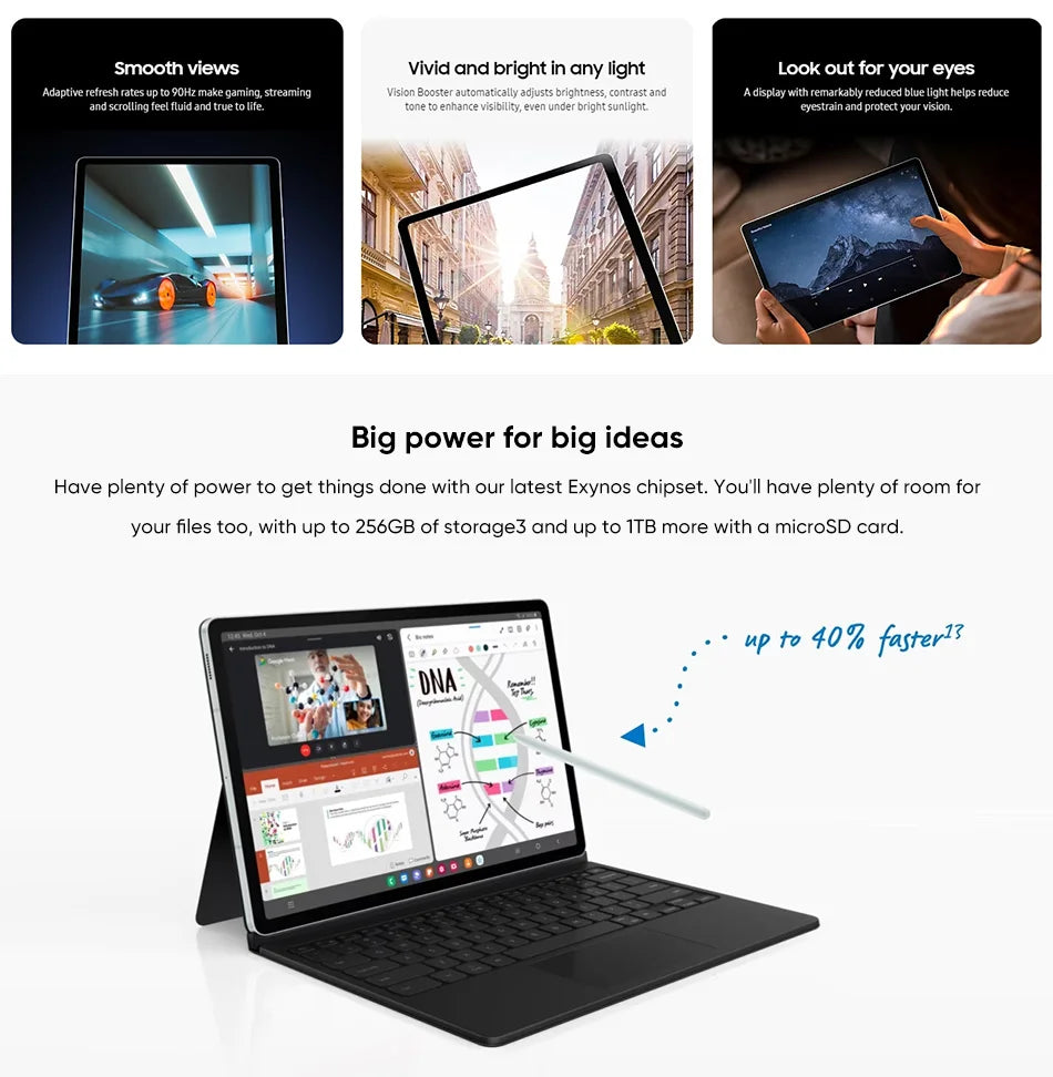 Samsung Galaxy Tab S9 FE 8GB+256GB Android Tablet 10.9" 90 Hz Screen IP68 Rating 45W Fast Charging 8000mAh Battery Exynos 1380