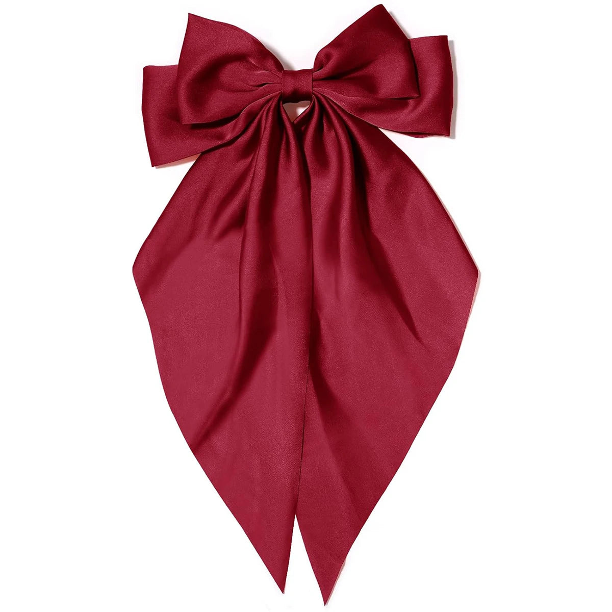 Women's pink bow hair clip, large white satin bow, long tail alligator clip, big hair bow girl suitable for birthday wedding dan