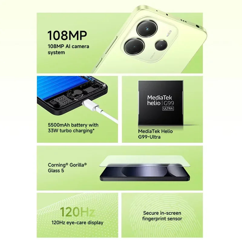 Global Version Xiaomi Redmi Note 14 4G Smartphone 128GB / 256GB ROM MediaTek Helio G99-Ultra 108MP Camera 6.67" AMOLED 5500mAh