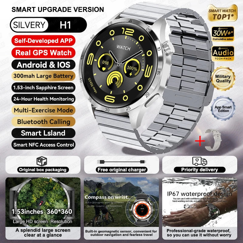 For HUAWEI IOS Outdoor Sport GPS Smart Watch Men 1.53-inch HD AMOLED Screen IP68 Waterproof Bluetooth Call NFC Smartwatch 2025