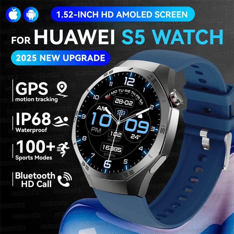 2025New For Huawei GT5 Pro Smart Watch Men HD AMOLED Screen GPS Motion trajectory HeartRate Bluetooth Call 1.52" SmartWatch IP68