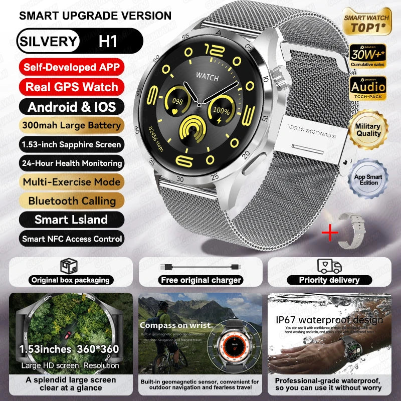 For HUAWEI IOS Outdoor Sport GPS Smart Watch Men 1.53-inch HD AMOLED Screen IP68 Waterproof Bluetooth Call NFC Smartwatch 2025
