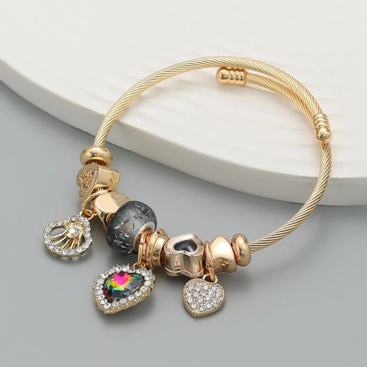 Fashion Multi Element Stainless Steel Circle Panjiadora Beaded Love Bracelet Suitable for Women's Dating, Daily Holiday Gifts