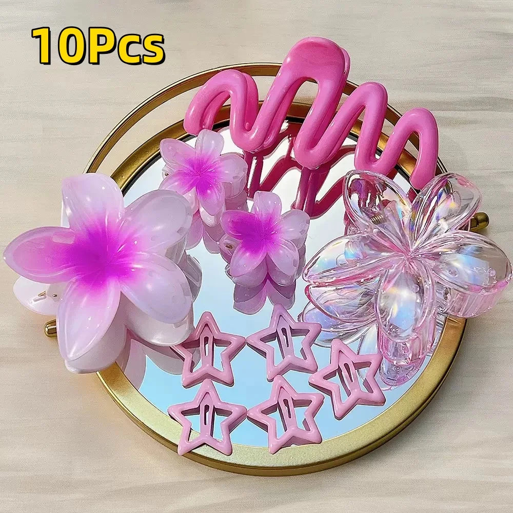 18Pcs Egg Flower Hair Clips Gradient Candy Color Flowers Suitable for Daily Use Backcombed Ponytail Shark Clip Hair Accessories