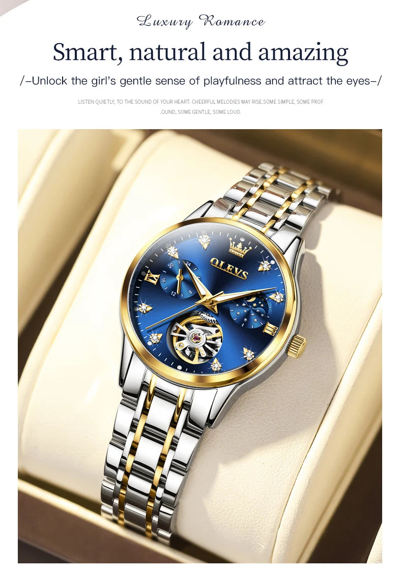 OLEVS Women's Watches Luxury Tourbillon Style Original Automatic Mechanical Watch for Woman Waterproof Luminous Ladies Watch