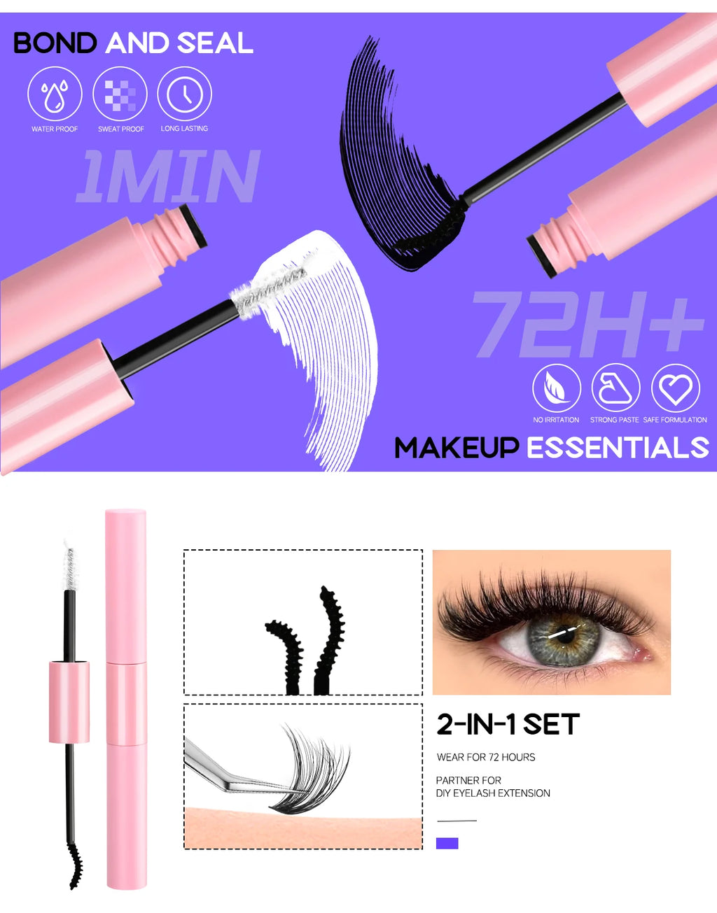 GROINNEYA DIY Lash Extension Kit Individual Lashes Cluster Mix Eyelashes Full Set Lashes Kit with Lash Bond and Seal At Home