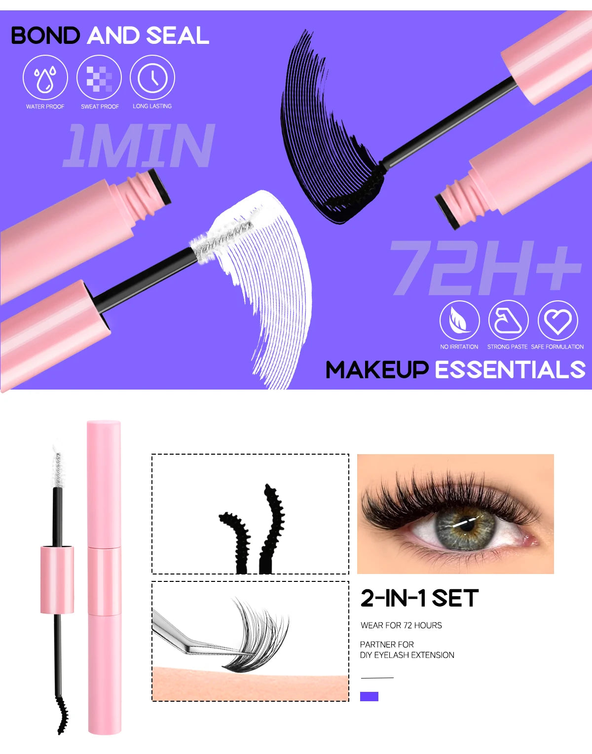 GROINNEYA DIY Lash Extension Kit Individual Lashes Cluster Mix Eyelashes Full Set Lashes Kit with Lash Bond and Seal At Home