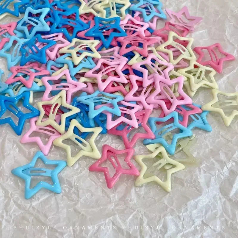 10/50pcs Colorful Kawaii Star Barrettes Y2K Sweet Girls BB Solid Star Hairclips Metal Snap Clip Headdress Hair Jewelry Gifts