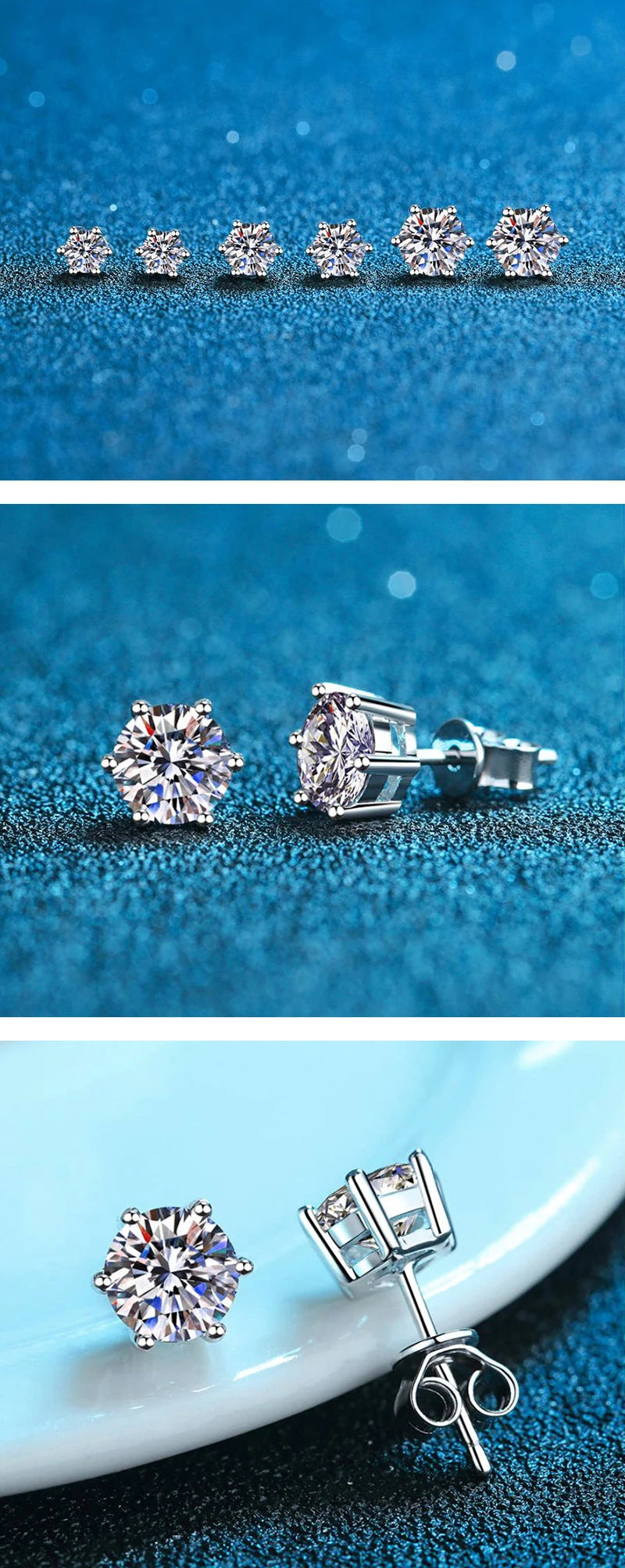 GRA 100% Real Sterling Silver With 2 Certificates Moissanite 6 prong Earrings D Color Stud For Women Top Quality Wedding Jewelry