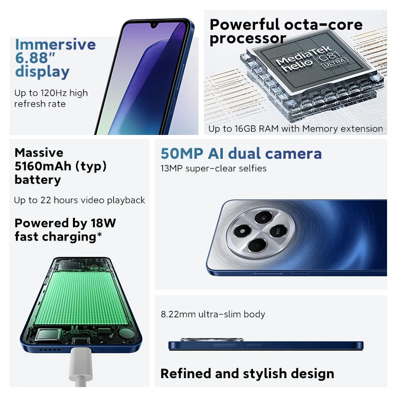 World Premiere Xiaomi Redmi 14C Global Version Immersion 6.88'' 120Hz Display 50MP AI Dual Camera Massive 5160mAh Battery