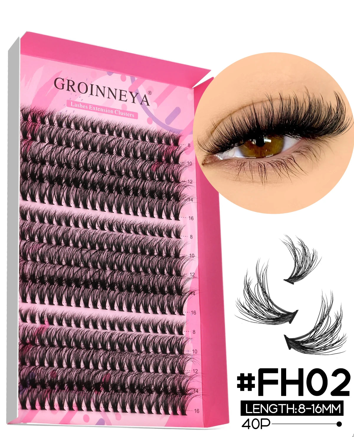 GROINNEYA DIY Lash Extension Kit Individual Lashes Cluster Mix Eyelashes Full Set Lashes Kit with Lash Bond and Seal At Home