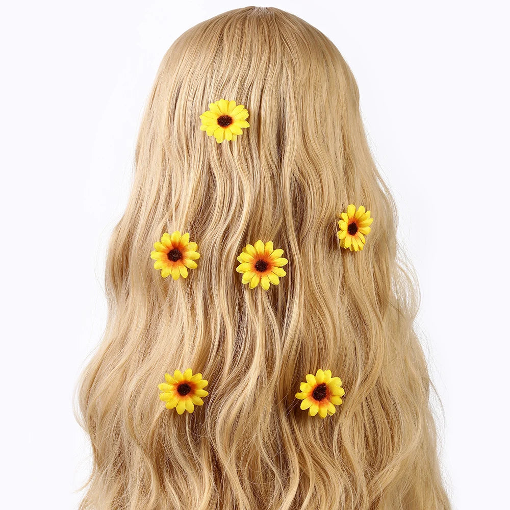 AWAYTR 6Pcs Sunflower Hair Clips Side Bangs Clip Cute Daisy Small Flower Hairpins Duckbill Hairpin Women Hair Accessories