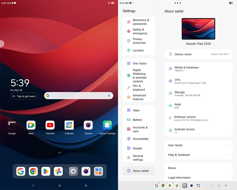 Global Firmware Lenovo Tab Xiaoxin Pad 2024 11'' 6GB / 8GB RAM 128GB ROM Snapdragon 685 7040mAh Battery Wifi Google Play Tablet