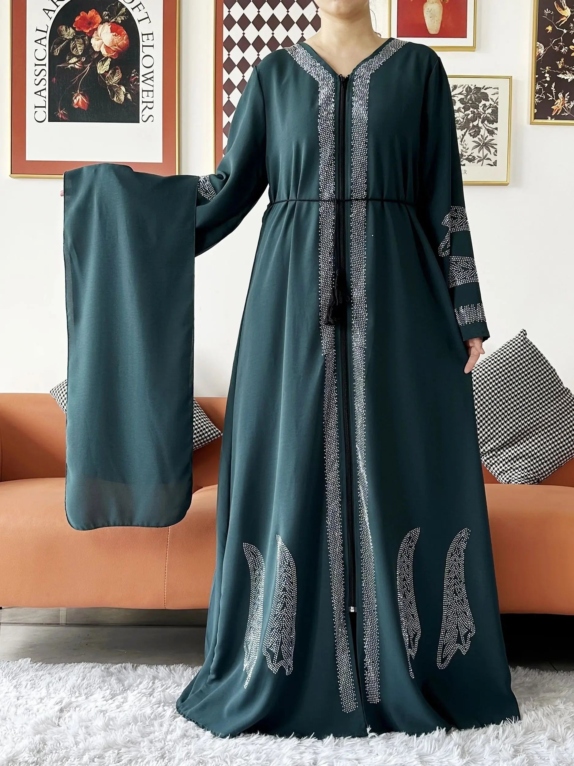 New Women Elegant Dress Chiffon Open Abaya with Zipper Muslim Women Dress Islamic Clothing Cardigan Abaya Women Muslim Dress