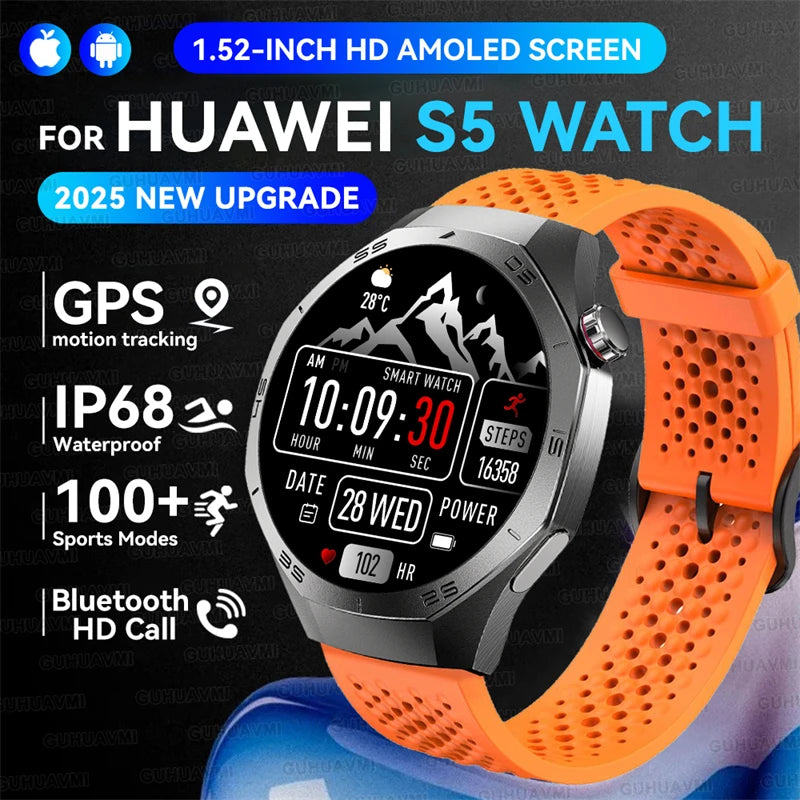2025New For Huawei GT5 Pro Smart Watch Men HD AMOLED Screen GPS Motion trajectory HeartRate Bluetooth Call 1.52" SmartWatch IP68