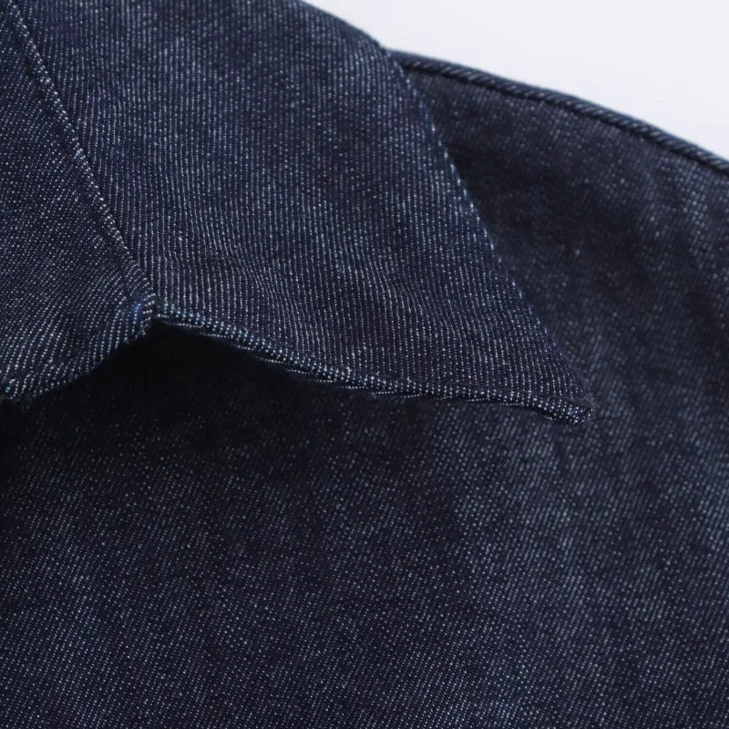 ETJ 2025 traf Spring New 1975 series denim MIDI dress with lapel side zipper fashion wrinkle waist slim elegant dress