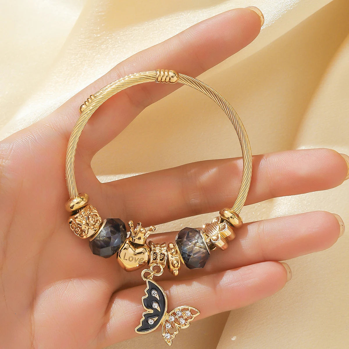 Fashion Multi Element Stainless Steel Circle Panjiadora Beaded Love Bracelet Suitable for Women's Dating, Daily Holiday Gifts