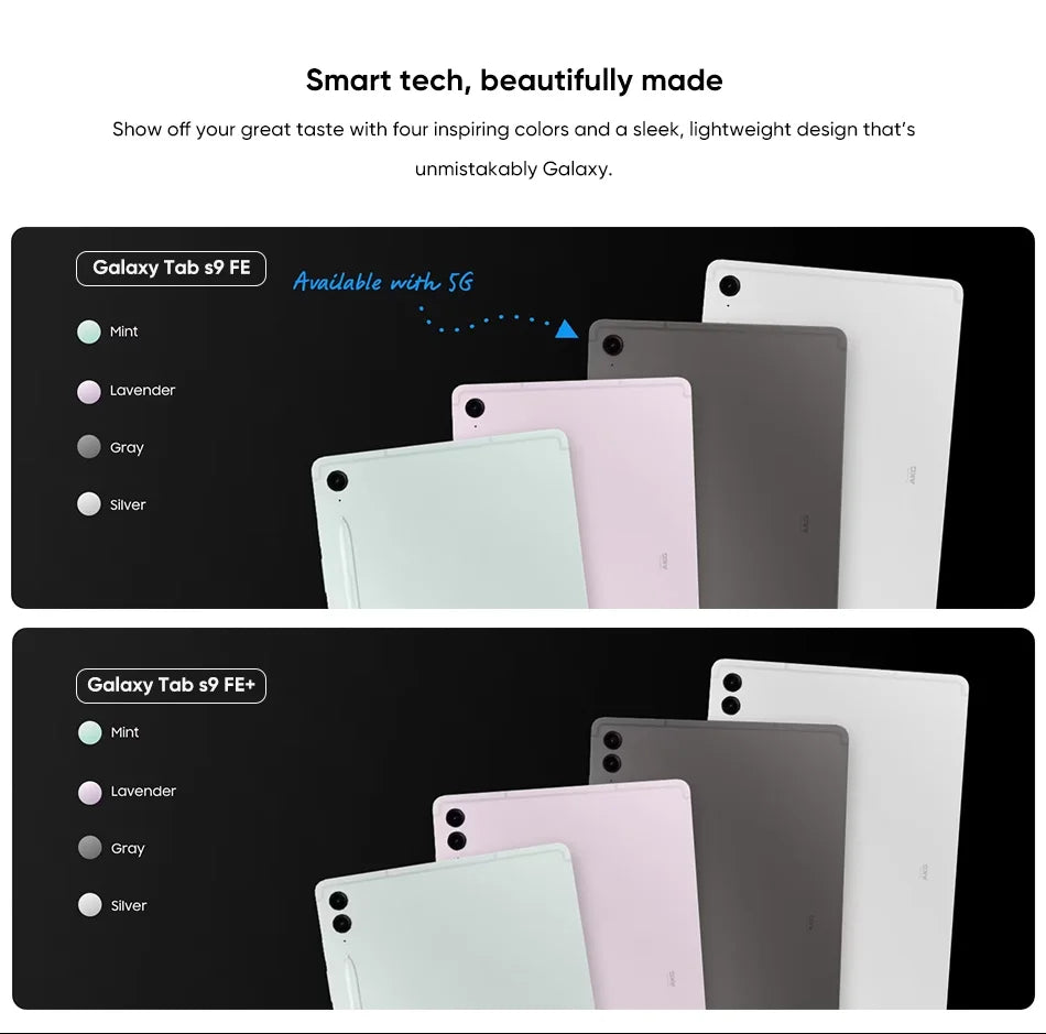 Samsung Galaxy Tab S9 FE 8GB+256GB Android Tablet 10.9" 90 Hz Screen IP68 Rating 45W Fast Charging 8000mAh Battery Exynos 1380
