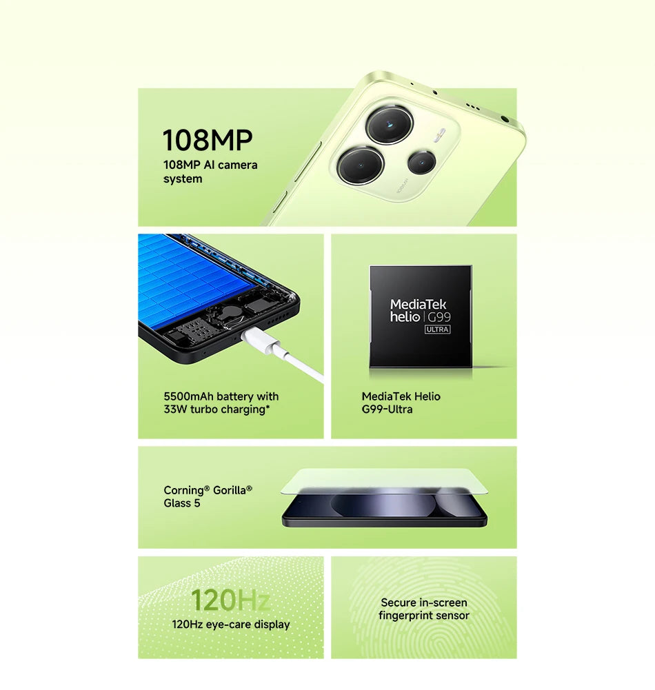 Global Version Xiaomi Redmi Note 14 4G Smartphone 128GB / 256GB ROM MediaTek Helio G99-Ultra 108MP Camera 6.67" AMOLED 5500mAh
