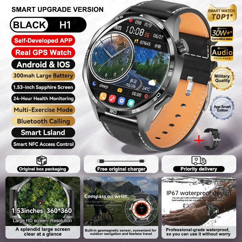 For HUAWEI IOS Outdoor Sport GPS Smart Watch Men 1.53-inch HD AMOLED Screen IP68 Waterproof Bluetooth Call NFC Smartwatch 2025