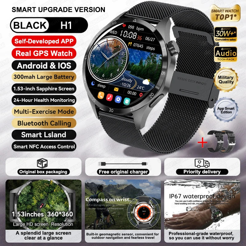 For HUAWEI IOS Outdoor Sport GPS Smart Watch Men 1.53-inch HD AMOLED Screen IP68 Waterproof Bluetooth Call NFC Smartwatch 2025