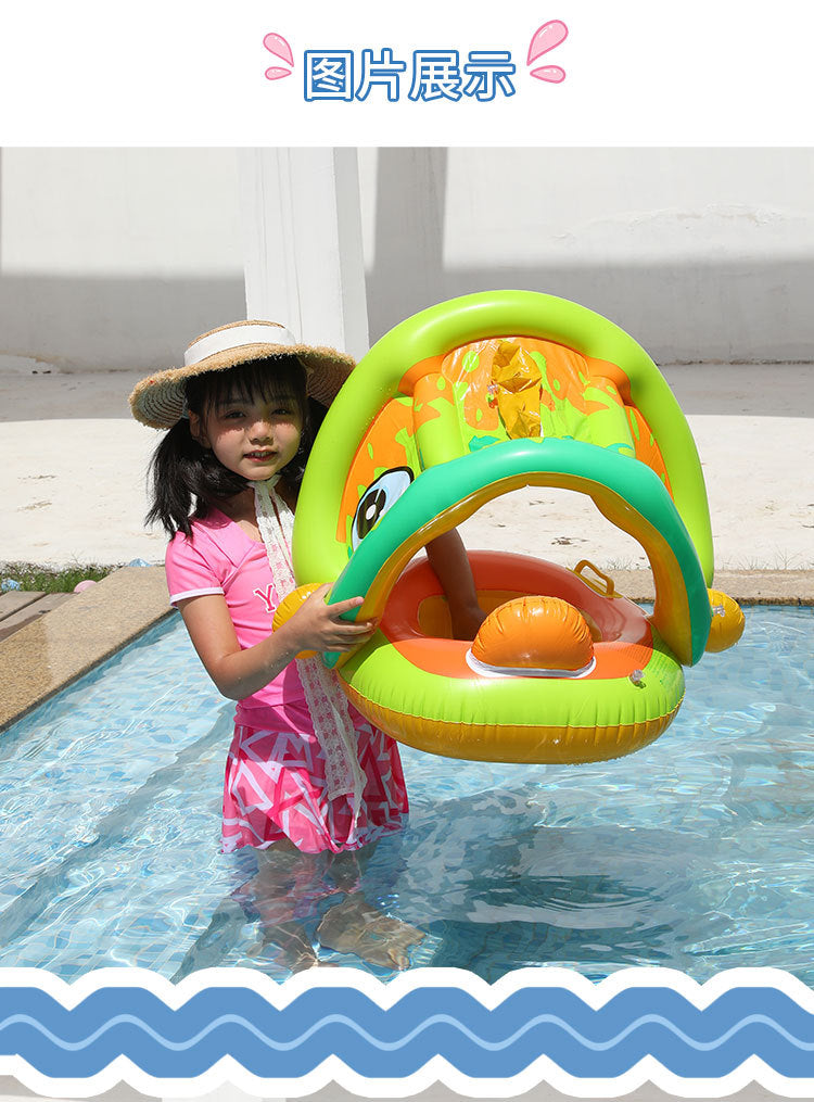 Infant Baby Float Swimming Seat Circle Inflatable Pool Swimming Ring Baby Water Seat with Sunshade Summer Beach Party Toys