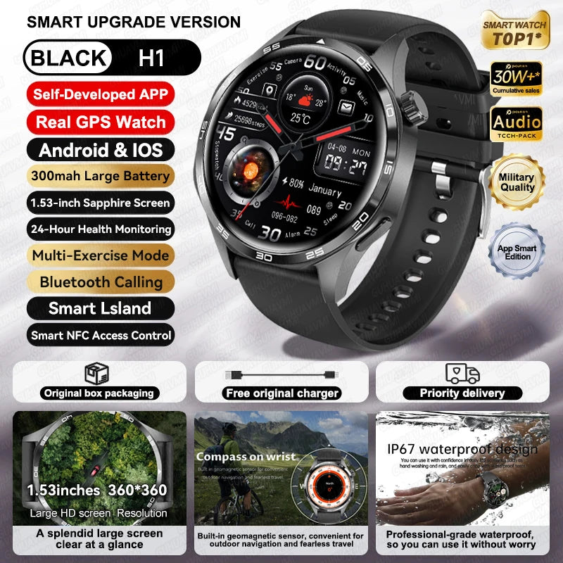 For HUAWEI IOS Outdoor Sport GPS Smart Watch Men 1.53-inch HD AMOLED Screen IP68 Waterproof Bluetooth Call NFC Smartwatch 2025